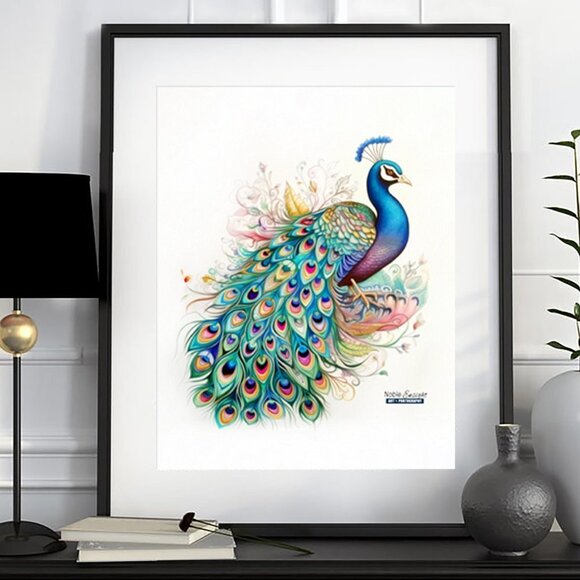 11x14 Peacock Bird Watercolor Oil Painting Fantasy Art Print - Picture 4 of 7